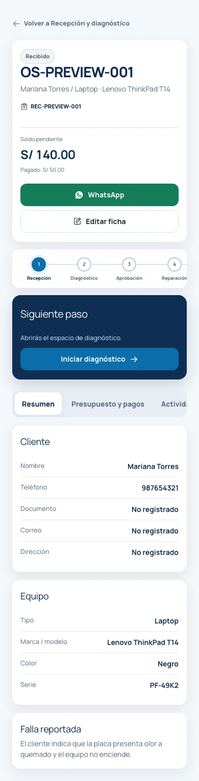 Expediente de recepción en Percy Placas